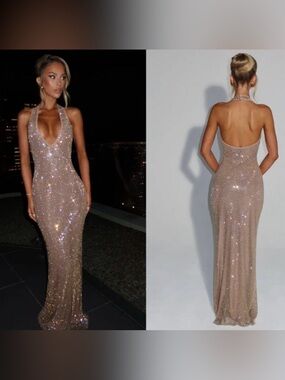 NWT MARILYN MONROE Sequin Evening Gown in Champagne Nude